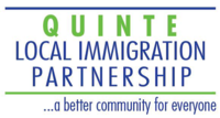 Quinte Local Immigration Partnership Logo with those words plus tagline ...a better community for everyone.