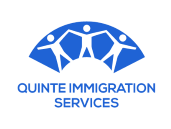 Quinte Immigration Services logo that has those words and a curved row of outlined people figures above in blue.